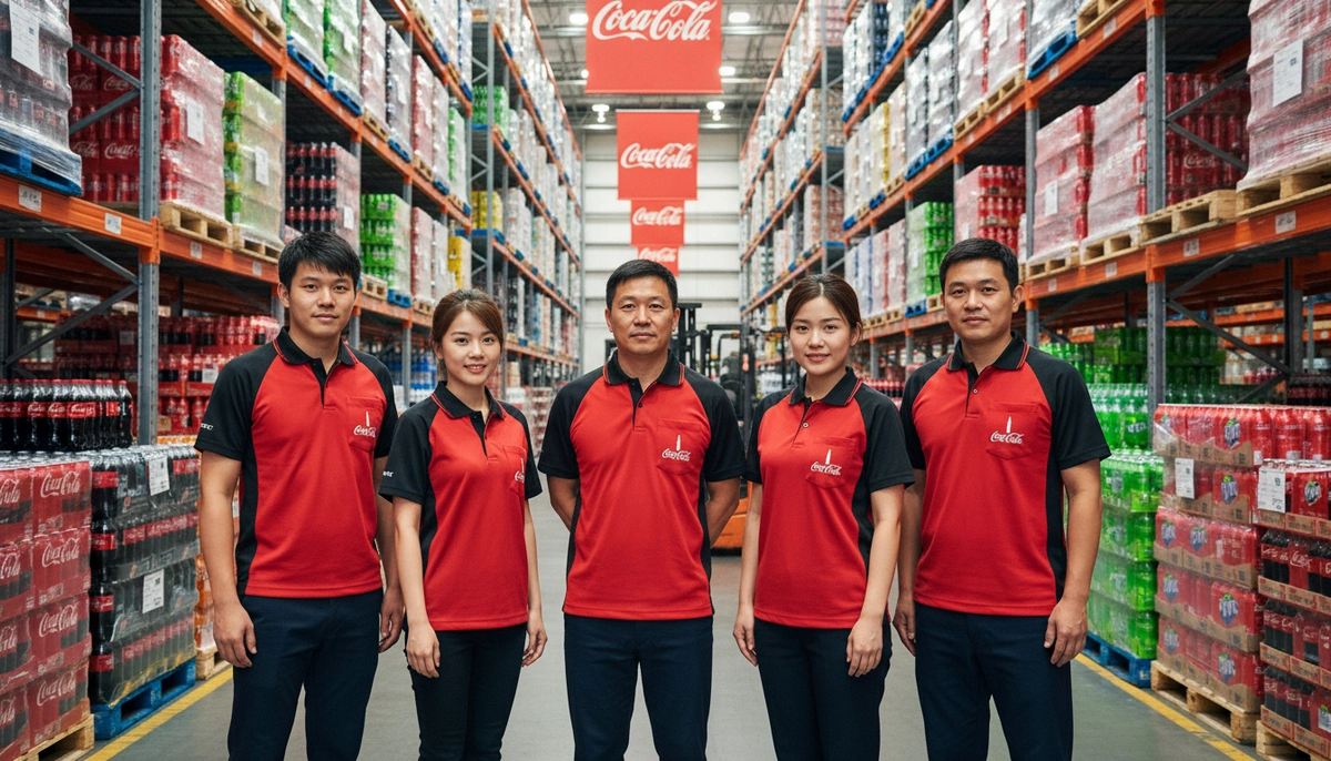 เสื้อโปโลพนักงานบริษัทโคคา-โคล่า ปักโลโก้ที่หน้าอกด้านซ้าย