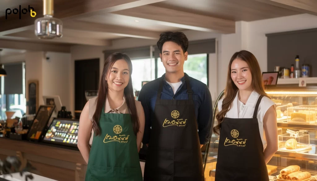 ผ้ากันเปื้อนคาเฟ่ ปักโลโก้ร้านเฌอนันท์คาเฟ่