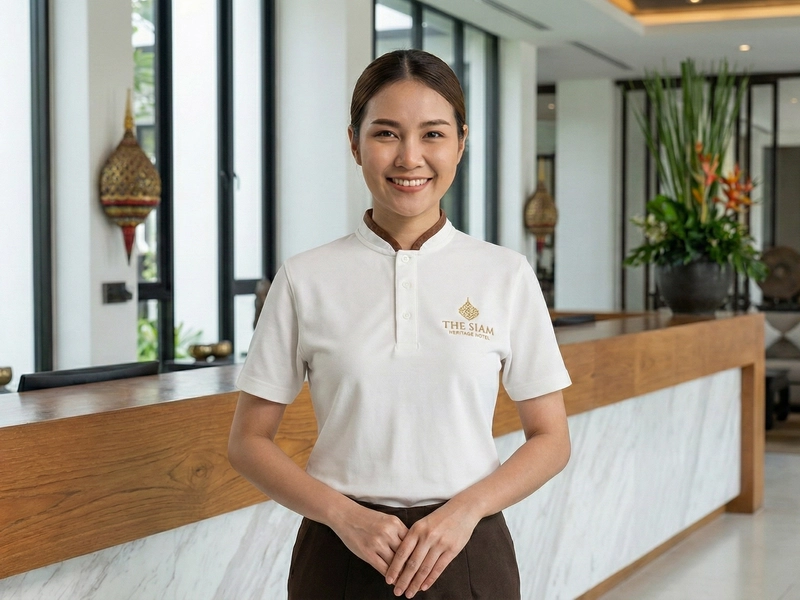 เสื้อโปโลคอจีนแบบจั้มพนักงานโรงแรม ลุคสุภาพแบบมินิมอล